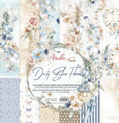 Asuka Studios Dusty Blue Floral 12x12 Paper Pad