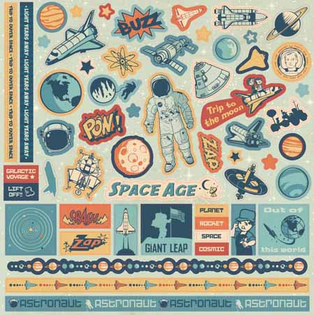 Best Creation Space Age Glitter Element Stickers