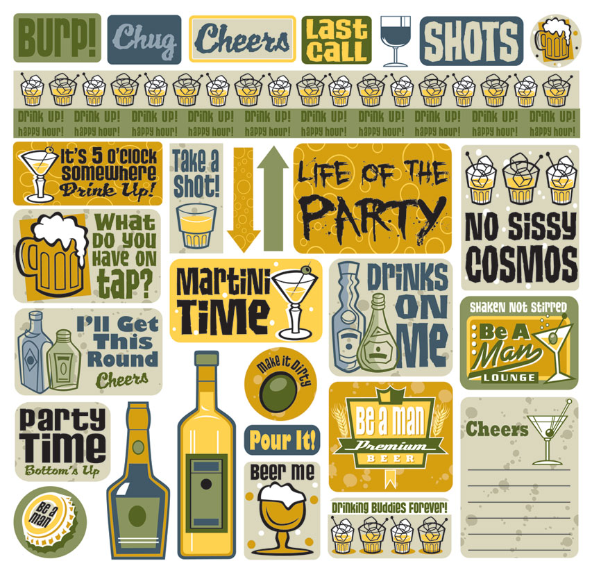 Creative Imaginations Be A Man Happy Hour 12x12 Stickers