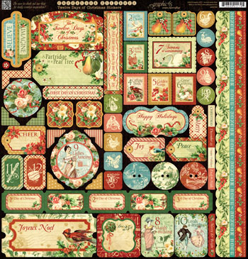 Graphic 45 The Twelve Days Of Christmas 12x12 Stickers